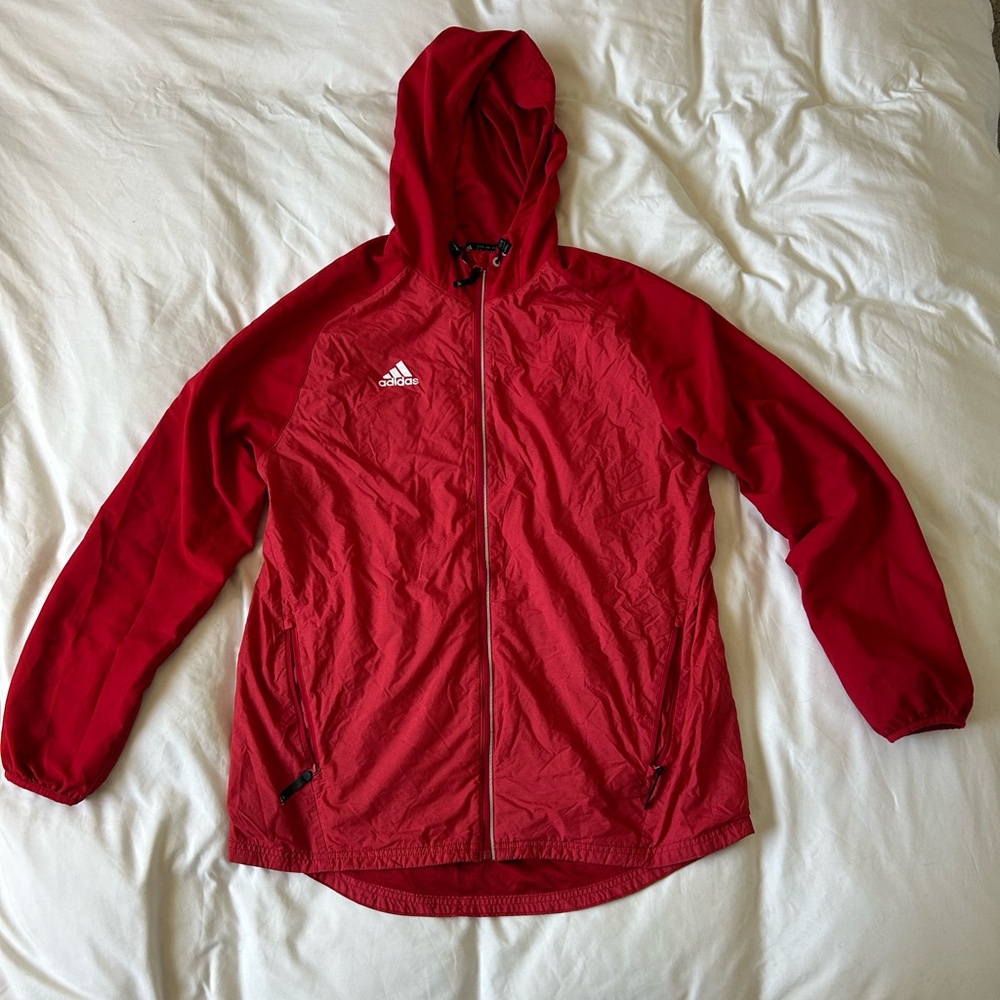 Adidas Red Hooded Windbreaker Jacket | Men’s Large